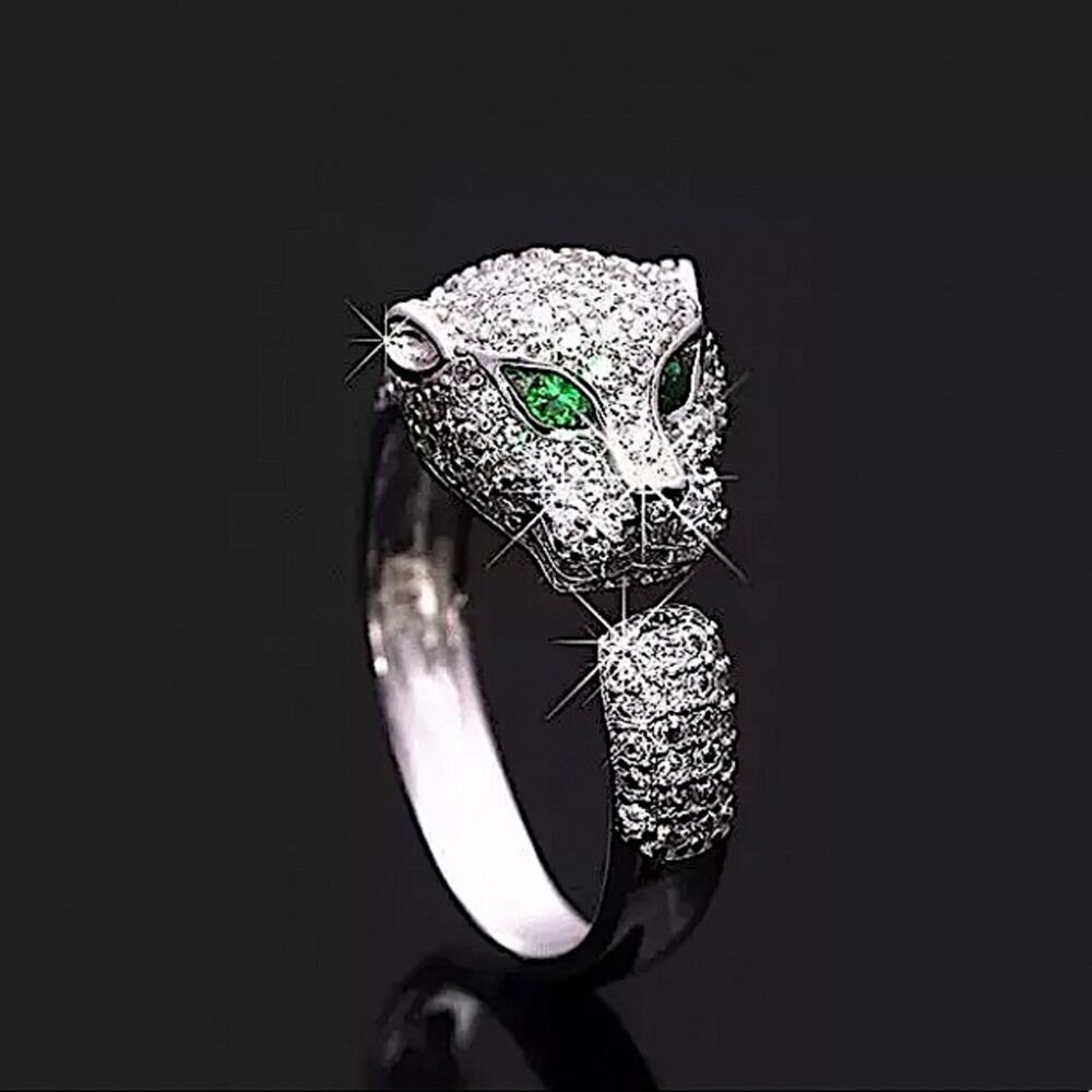 SILVER PANTHER ZIRCON RING - Picture 2 of 11